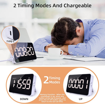 Visual Timer for Classroom Rechargeable, 10-Hour Digital Timers with Visual Time Bars Design, 3 Brightness/3 Volume Adjustable Magnetic Timer, Countdown/up Timer for Study Game Gym Kitchen Office
