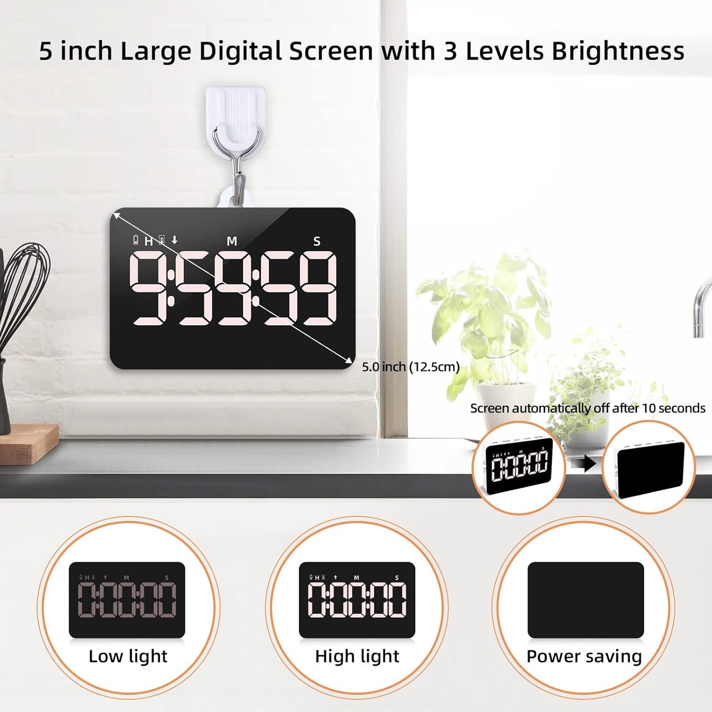 Visual Timer for Classroom Rechargeable, 10-Hour Digital Timers with Visual Time Bars Design, 3 Brightness/3 Volume Adjustable Magnetic Timer, Countdown/up Timer for Study Game Gym Kitchen Office