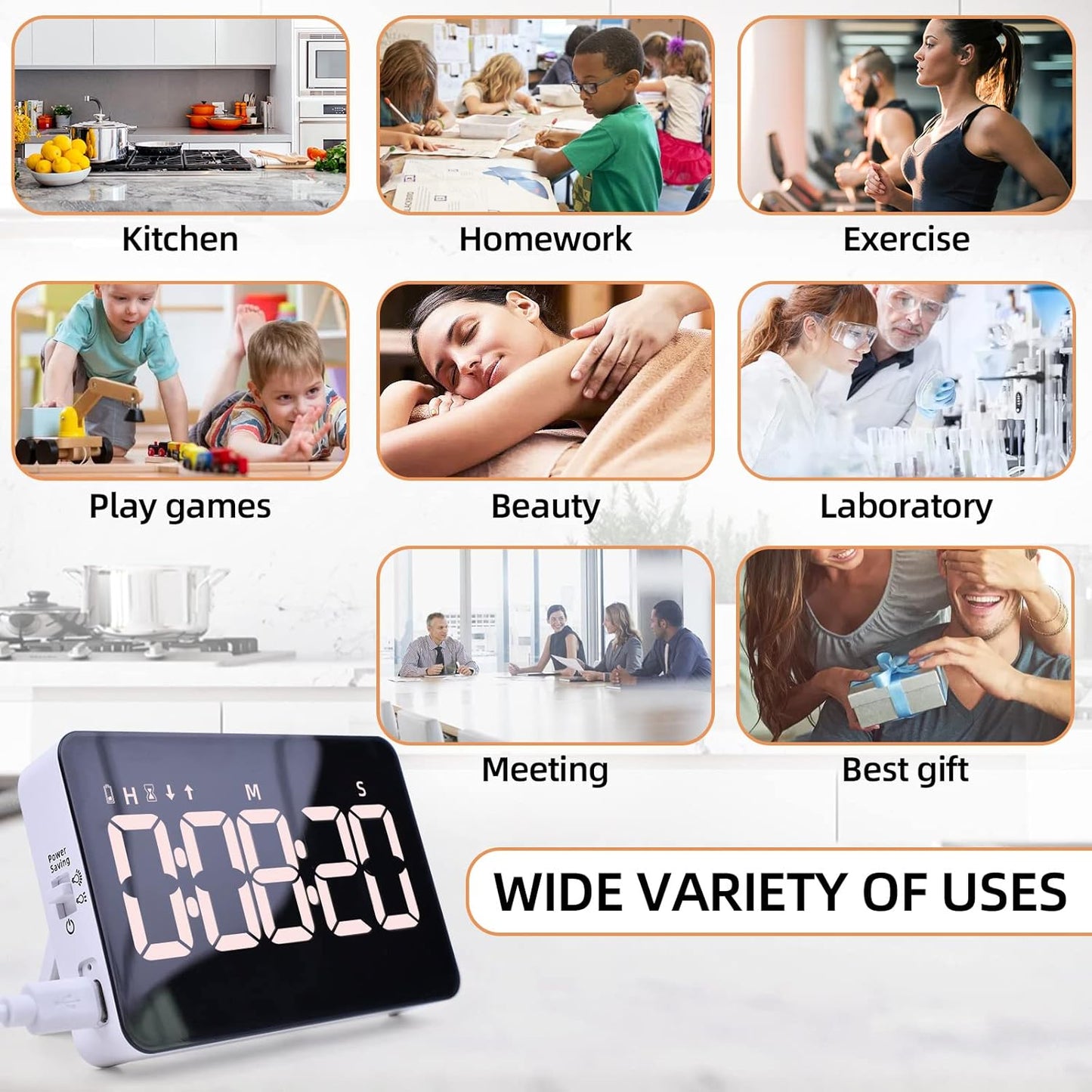 Visual Timer for Classroom Rechargeable, 10-Hour Digital Timers with Visual Time Bars Design, 3 Brightness/3 Volume Adjustable Magnetic Timer, Countdown/up Timer for Study Game Gym Kitchen Office