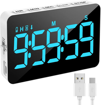Visual Timer for Classroom Rechargeable, 10-Hour Digital Timers with Visual Time Bars Design, 3 Brightness/3 Volume Adjustable Magnetic Timer, Countdown/up Timer for Study Game Gym Kitchen Office