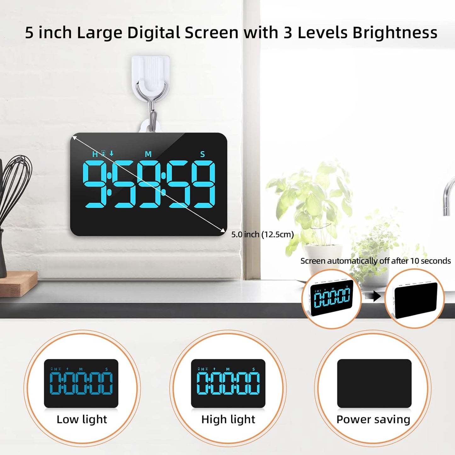 Visual Timer for Classroom Rechargeable, 10-Hour Digital Timers with Visual Time Bars Design, 3 Brightness/3 Volume Adjustable Magnetic Timer, Countdown/up Timer for Study Game Gym Kitchen Office