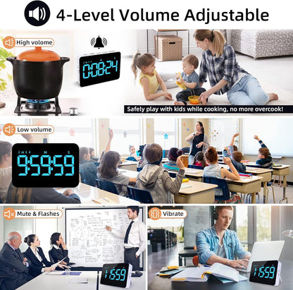 Visual Timer for Classroom Rechargeable, 10-Hour Digital Timers with Visual Time Bars Design, 3 Brightness/3 Volume Adjustable Magnetic Timer, Countdown/up Timer for Study Game Gym Kitchen Office