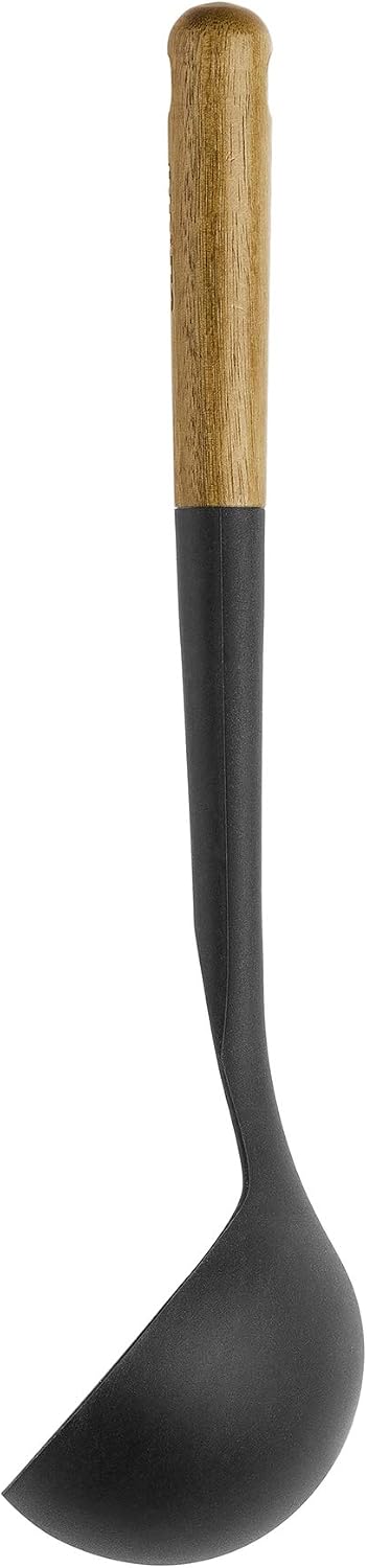 Soup Ladle, Cooking Utensil, Non-Stick Silicone, Black | Silicone Ladle, Durable Acacia Wood Handle. Safe for All Cookware Surfaces. Perfect for Soup & Gravy