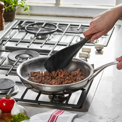 Soup Ladle, Cooking Utensil, Non-Stick Silicone, Black | Silicone Ladle, Durable Acacia Wood Handle. Safe for All Cookware Surfaces. Perfect for Soup & Gravy