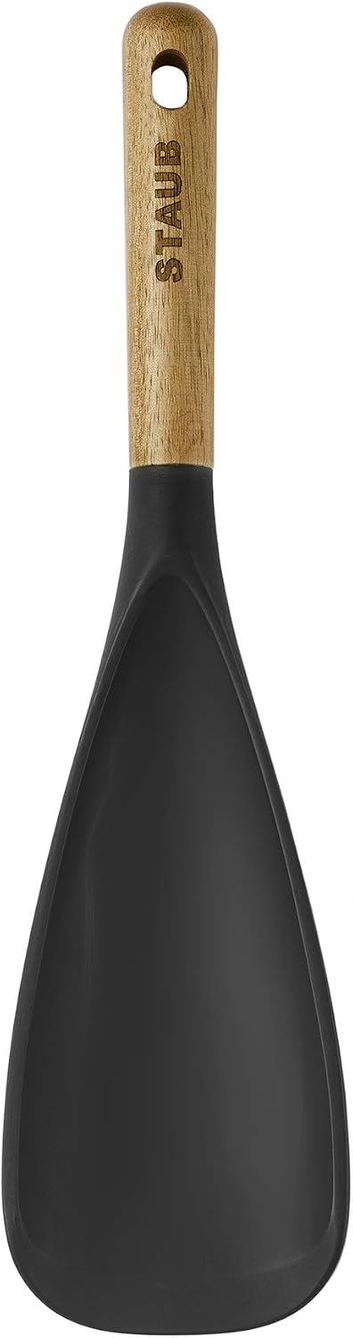 Soup Ladle, Cooking Utensil, Non-Stick Silicone, Black | Silicone Ladle, Durable Acacia Wood Handle. Safe for All Cookware Surfaces. Perfect for Soup & Gravy