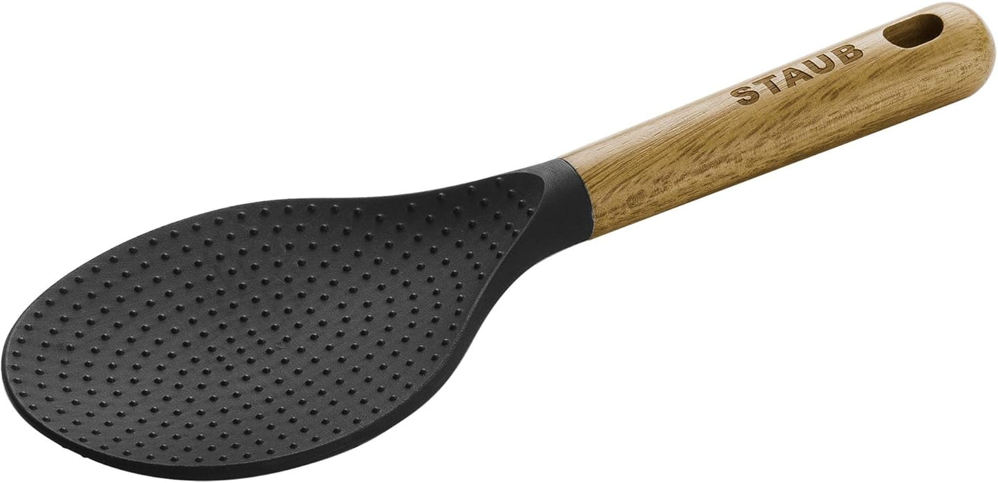 Soup Ladle, Cooking Utensil, Non-Stick Silicone, Black | Silicone Ladle, Durable Acacia Wood Handle. Safe for All Cookware Surfaces. Perfect for Soup & Gravy