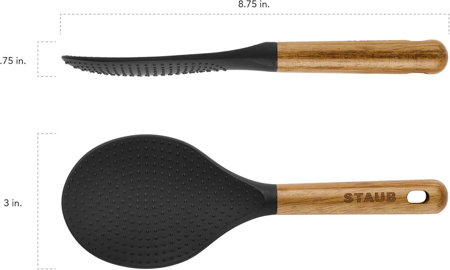 Soup Ladle, Cooking Utensil, Non-Stick Silicone, Black | Silicone Ladle, Durable Acacia Wood Handle. Safe for All Cookware Surfaces. Perfect for Soup & Gravy