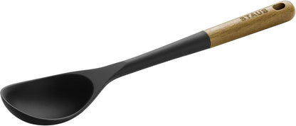 Soup Ladle, Cooking Utensil, Non-Stick Silicone, Black | Silicone Ladle, Durable Acacia Wood Handle. Safe for All Cookware Surfaces. Perfect for Soup & Gravy