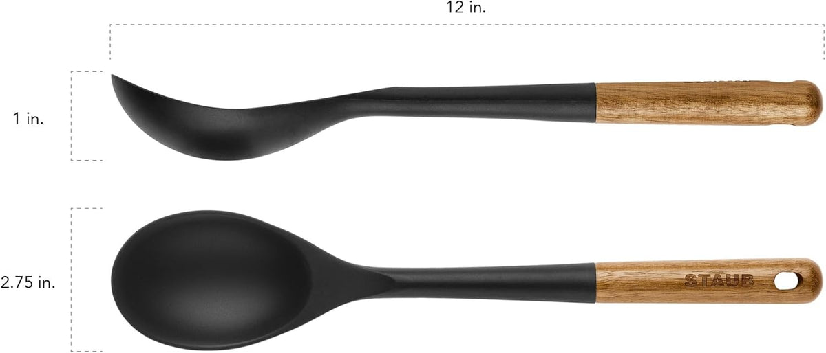 Soup Ladle, Cooking Utensil, Non-Stick Silicone, Black | Silicone Ladle, Durable Acacia Wood Handle. Safe for All Cookware Surfaces. Perfect for Soup & Gravy