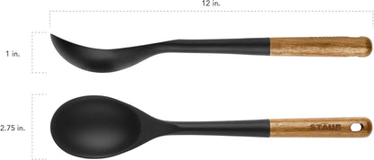 Soup Ladle, Cooking Utensil, Non-Stick Silicone, Black | Silicone Ladle, Durable Acacia Wood Handle. Safe for All Cookware Surfaces. Perfect for Soup & Gravy
