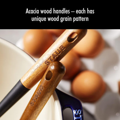 Soup Ladle, Cooking Utensil, Non-Stick Silicone, Black | Silicone Ladle, Durable Acacia Wood Handle. Safe for All Cookware Surfaces. Perfect for Soup & Gravy