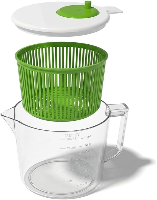 Small Salad Spinner — Mini Lettuce Spinner and Dryer with Measuring Cup Bowl — Compact Veggie & Fruit Washer, Salad Dryer Spinner — Dishwasher Safe, BPA-Free
