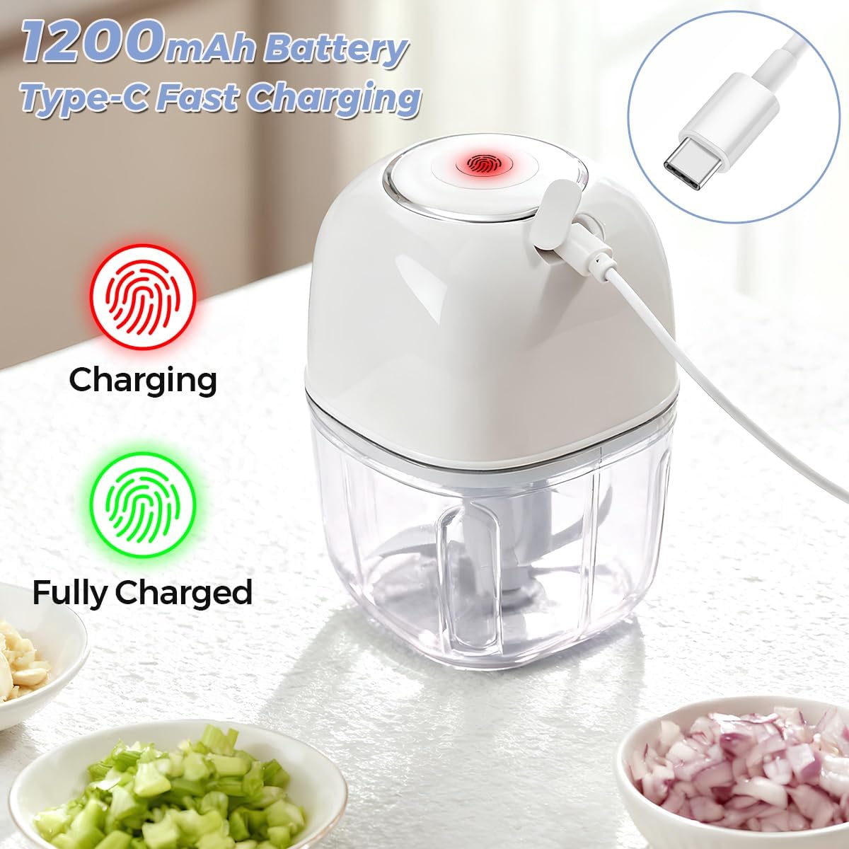 Electric Garlic Chopper, 350ML Mini Portable Mincer Masher 6 Blade