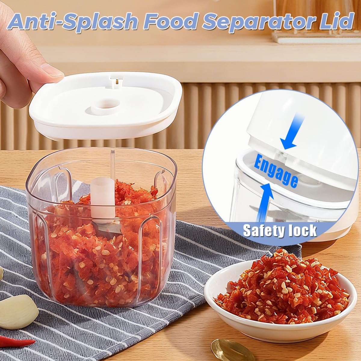 Electric Garlic Chopper, 350ML Mini Portable Mincer Masher 6 Blade