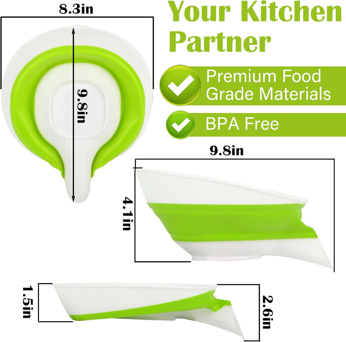 Small Colander with Draining Base, Collapsible Strainer Basket, Side-Drain Design, Countertop Colander Drain for Pasta, Fruits, Vegetables
