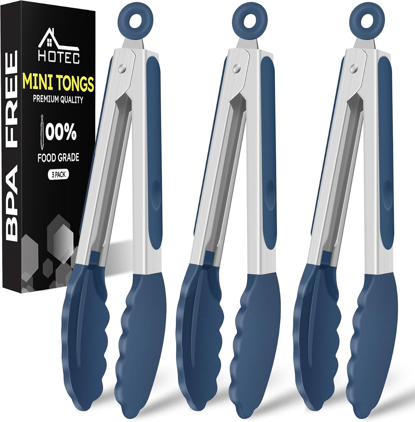 Silicone Kitchen Tongs for Cooking 9-Inch Serving Tongs with Silicone Tips, Set of 3 (Gradient Blue)