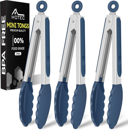 Silicone Kitchen Tongs for Cooking 9-Inch Serving Tongs with Silicone Tips, Set of 3 (Gradient Blue)