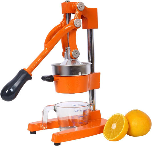 Extra-Large Commercial Grade Cast Iron Citrus Juicer, Heavy Duty Manual Hand Press Countertop Squeezer for Fresh Orange, Grapefruit & Citrus Juice (Orange)