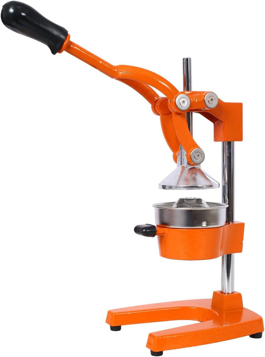 Extra-Large Commercial Grade Cast Iron Citrus Juicer, Heavy Duty Manual Hand Press Countertop Squeezer for Fresh Orange, Grapefruit & Citrus Juice (Orange)