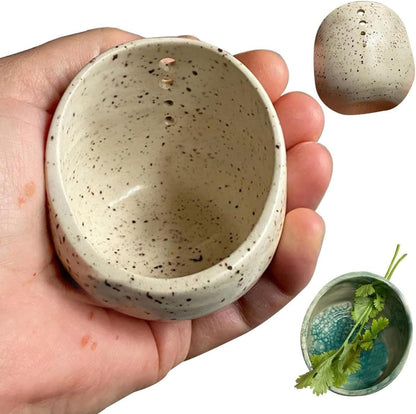 Pottery Herb Stripper Bowl - 2025 Handmade Ceramic Herb Peeling Tool, with Four Holes of Different Sizes to Separate Leaves and Stems, Suitable for Cilantro, Rosemary, Parsley