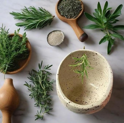 Pottery Herb Stripper Bowl - 2025 Handmade Ceramic Herb Peeling Tool, with Four Holes of Different Sizes to Separate Leaves and Stems, Suitable for Cilantro, Rosemary, Parsley