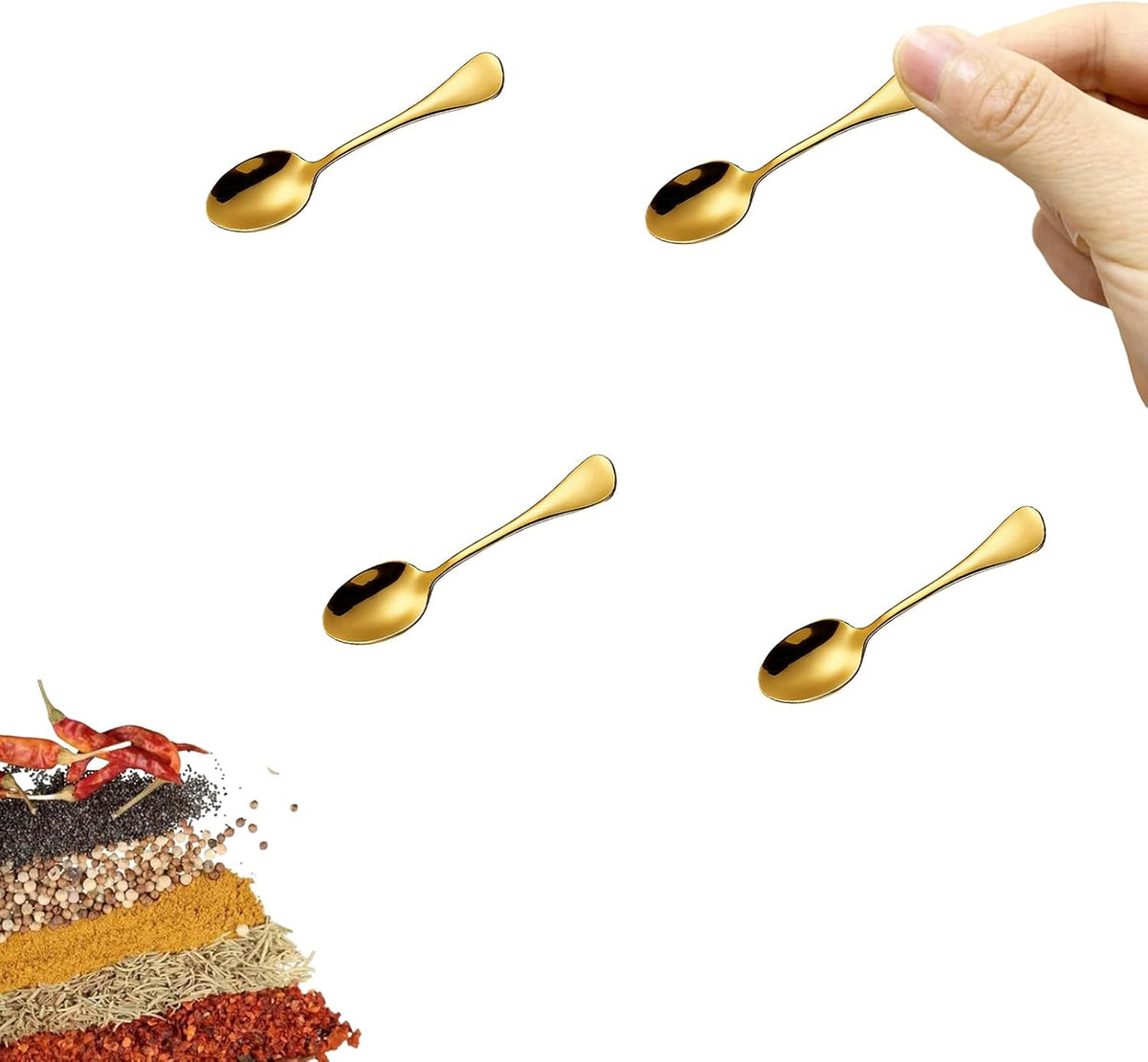 4 PCS Tiny Stainless Steel Spoons, [Upgraded Larger Size, 3.54"] Mini Spoons for Spices Jars, Small Condiment Spoon for Spices, Salt, Sugar, Pepper, Honey