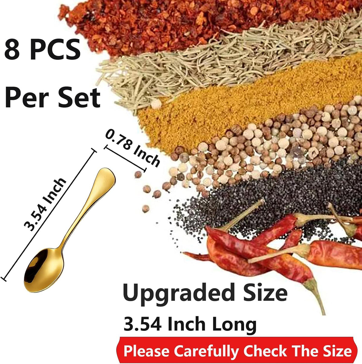 4 PCS Tiny Stainless Steel Spoons, [Upgraded Larger Size, 3.54"] Mini Spoons for Spices Jars, Small Condiment Spoon for Spices, Salt, Sugar, Pepper, Honey