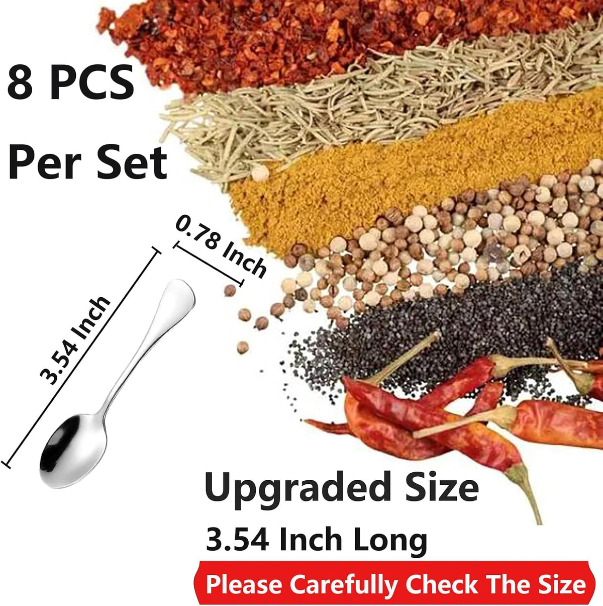 4 PCS Tiny Stainless Steel Spoons, [Upgraded Larger Size, 3.54"] Mini Spoons for Spices Jars, Small Condiment Spoon for Spices, Salt, Sugar, Pepper, Honey