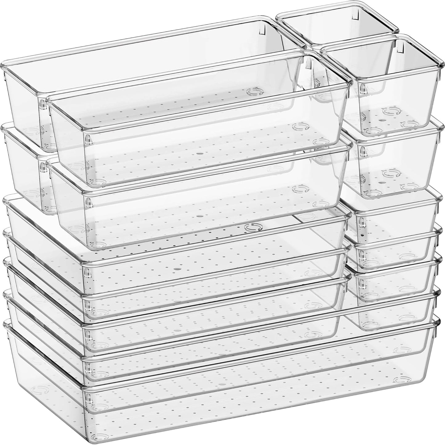 Large Drawer Organizer Bins 26 Pack | Complete 5 Size Clear Plastic Kitchen Drawer Organizers for Utensils | Bathroom Drawer Organizer Trays | Versatile for Makeup Office Organization
