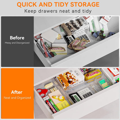 Large Drawer Organizer Bins 26 Pack | Complete 5 Size Clear Plastic Kitchen Drawer Organizers for Utensils | Bathroom Drawer Organizer Trays | Versatile for Makeup Office Organization