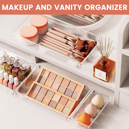 Large Drawer Organizer Bins 26 Pack | Complete 5 Size Clear Plastic Kitchen Drawer Organizers for Utensils | Bathroom Drawer Organizer Trays | Versatile for Makeup Office Organization