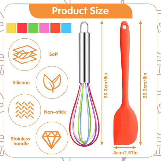 24-Piece Silicone Spatula and Whisks Set: 12 Spatulas (6 Colors) & 12 Colorful 8-Inch Whisks for Baking, Mixing, Cooking - Flexible, Non-Stick, Dishwasher Safe Kitchen Tools