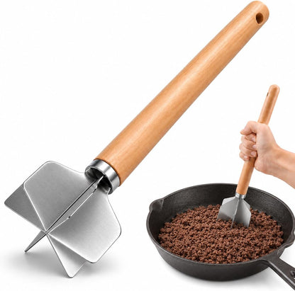 304 Stainless Steel Meat Chopper, 6-Blade Heavy Duty Ground Beef Meat Masher, 11 Inch Food Grade Hamburger Smasher Metal Kitchen Tool for Vegetable Puree Cooking