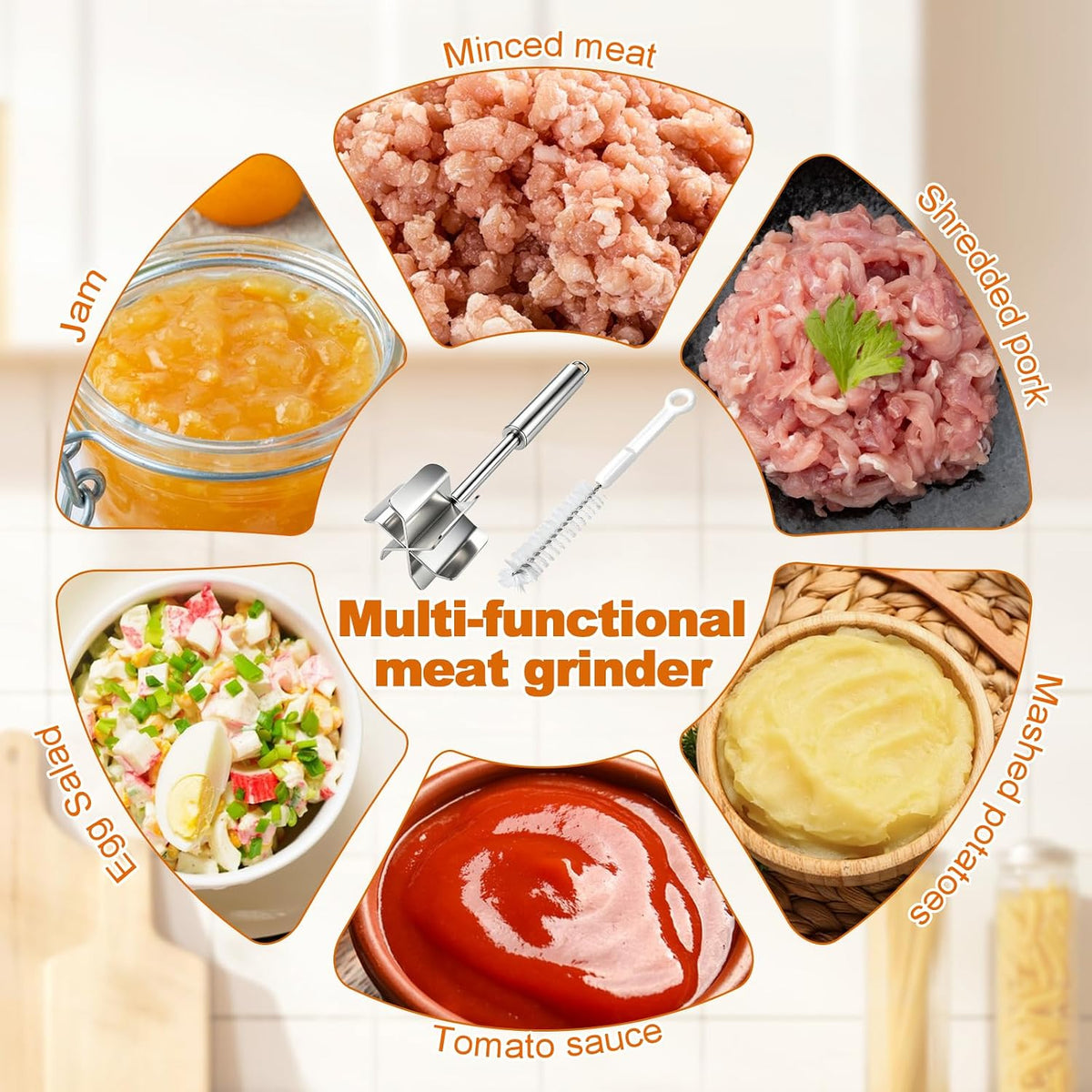 304 Stainless Steel Meat Chopper, 6-Blade Heavy Duty Ground Beef Meat Masher, 11 Inch Food Grade Hamburger Smasher Metal Kitchen Tool for Vegetable Puree Cooking