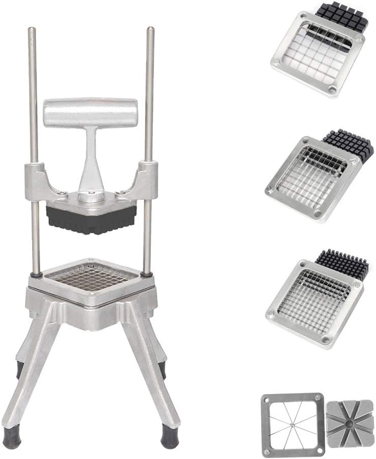 Commercial Vegetable Chopper French Fry Cutter with 4 Sizes Blades, Potato Dicer Slicer Fruit Chopper Stainless Steel for Restaurant, Home & Kitchen, 1/2", 3/8", 1/4" & 8-Wedge Blades