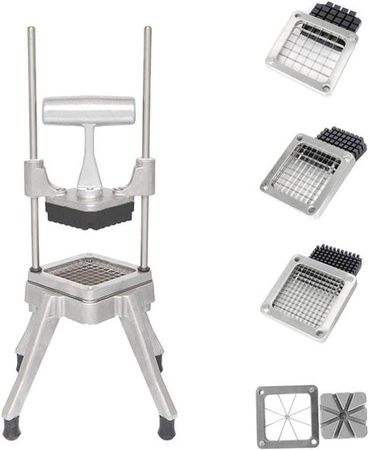 Commercial Vegetable Chopper French Fry Cutter with 4 Sizes Blades, Potato Dicer Slicer Fruit Chopper Stainless Steel for Restaurant, Home & Kitchen, 1/2", 3/8", 1/4" & 8-Wedge Blades