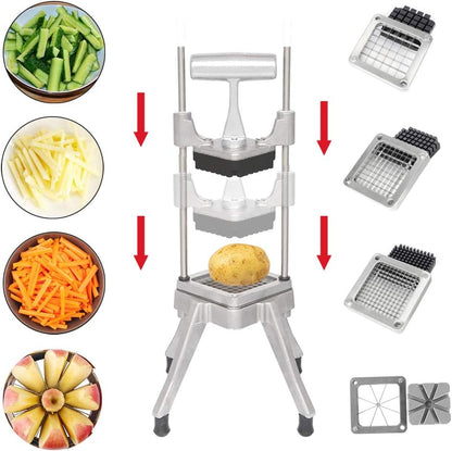 Commercial Vegetable Chopper French Fry Cutter with 4 Sizes Blades, Potato Dicer Slicer Fruit Chopper Stainless Steel for Restaurant, Home & Kitchen, 1/2", 3/8", 1/4" & 8-Wedge Blades