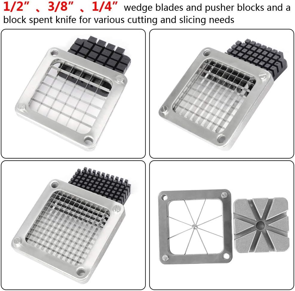 Commercial Vegetable Chopper French Fry Cutter with 4 Sizes Blades, Potato Dicer Slicer Fruit Chopper Stainless Steel for Restaurant, Home & Kitchen, 1/2", 3/8", 1/4" & 8-Wedge Blades