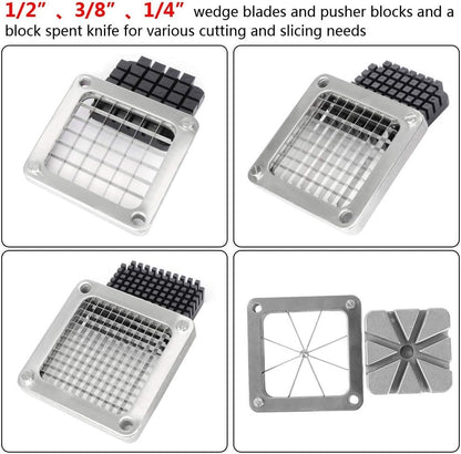 Commercial Vegetable Chopper French Fry Cutter with 4 Sizes Blades, Potato Dicer Slicer Fruit Chopper Stainless Steel for Restaurant, Home & Kitchen, 1/2", 3/8", 1/4" & 8-Wedge Blades