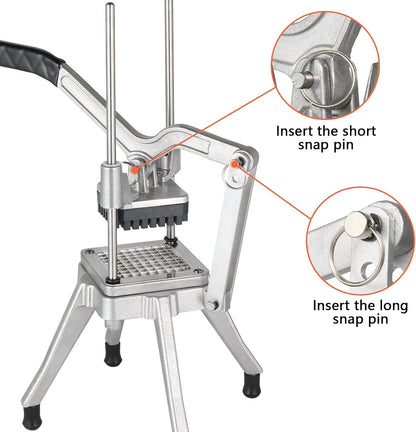 Commercial Vegetable Chopper French Fry Cutter with 4 Sizes Blades, Potato Dicer Slicer Fruit Chopper Stainless Steel for Restaurant, Home & Kitchen, 1/2", 3/8", 1/4" & 8-Wedge Blades