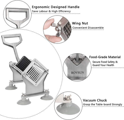 Commercial Vegetable Chopper French Fry Cutter with 4 Sizes Blades, Potato Dicer Slicer Fruit Chopper Stainless Steel for Restaurant, Home & Kitchen, 1/2", 3/8", 1/4" & 8-Wedge Blades