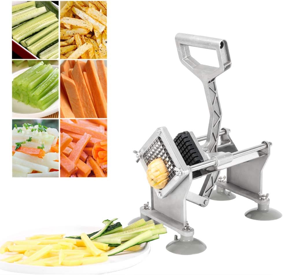 Commercial Vegetable Chopper French Fry Cutter with 4 Sizes Blades, Potato Dicer Slicer Fruit Chopper Stainless Steel for Restaurant, Home & Kitchen, 1/2", 3/8", 1/4" & 8-Wedge Blades