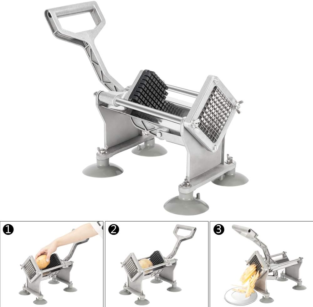 Commercial Vegetable Chopper French Fry Cutter with 4 Sizes Blades, Potato Dicer Slicer Fruit Chopper Stainless Steel for Restaurant, Home & Kitchen, 1/2", 3/8", 1/4" & 8-Wedge Blades