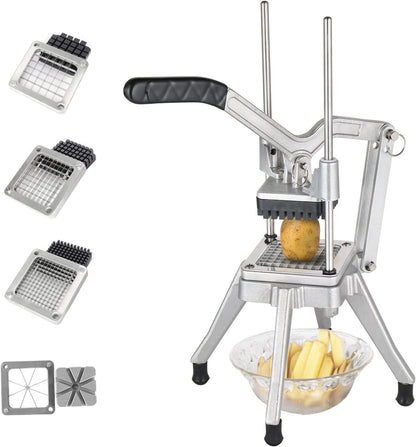 Commercial Vegetable Chopper French Fry Cutter with 4 Sizes Blades, Potato Dicer Slicer Fruit Chopper Stainless Steel for Restaurant, Home & Kitchen, 1/2", 3/8", 1/4" & 8-Wedge Blades