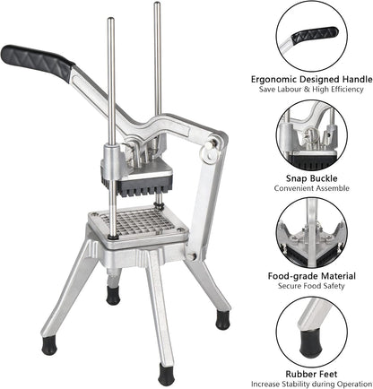 Commercial Vegetable Chopper French Fry Cutter with 4 Sizes Blades, Potato Dicer Slicer Fruit Chopper Stainless Steel for Restaurant, Home & Kitchen, 1/2", 3/8", 1/4" & 8-Wedge Blades