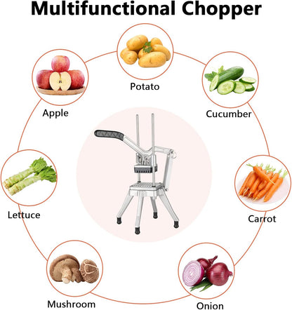 Commercial Vegetable Chopper French Fry Cutter with 4 Sizes Blades, Potato Dicer Slicer Fruit Chopper Stainless Steel for Restaurant, Home & Kitchen, 1/2", 3/8", 1/4" & 8-Wedge Blades