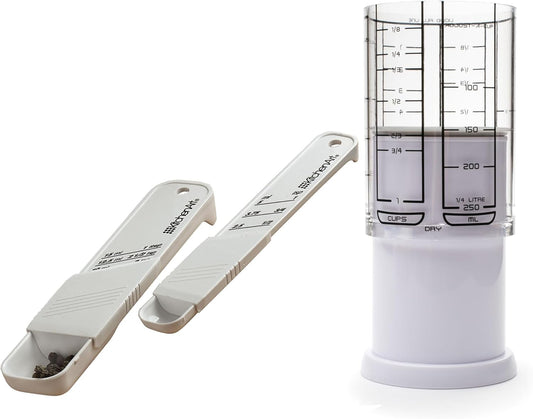1 Cup Adjust-A-Cup and White Adjust-A-Teaspoon and Adjust-A-Tablespoon Set