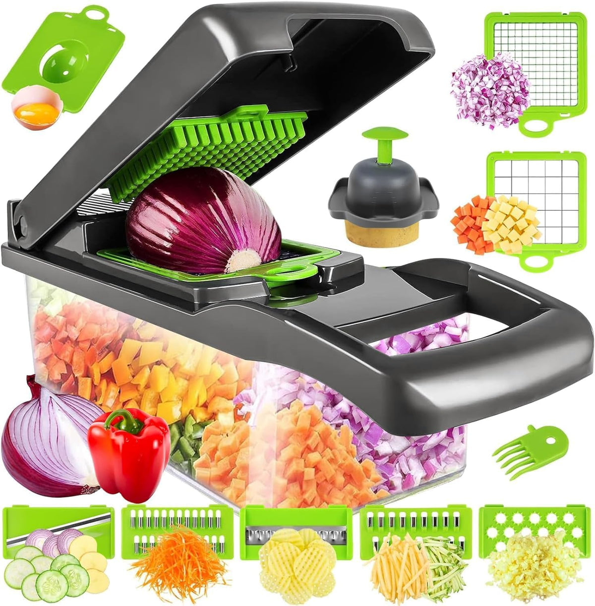 Pro-Series 16-in-1 Vegetable Chopper & Mandoline Slicer - Heavy Duty Food Chopper with 1.2L Container, Stainless Steel Blades - Onion Dicer, Grater & Kitchen Gadgets for Salad
