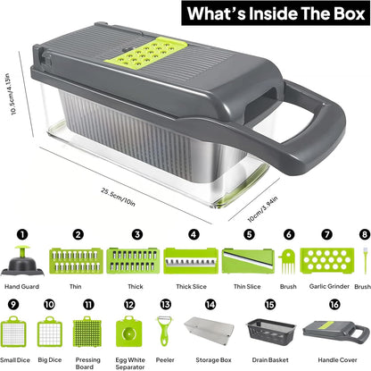 Pro-Series 16-in-1 Vegetable Chopper & Mandoline Slicer - Heavy Duty Food Chopper with 1.2L Container, Stainless Steel Blades - Onion Dicer, Grater & Kitchen Gadgets for Salad
