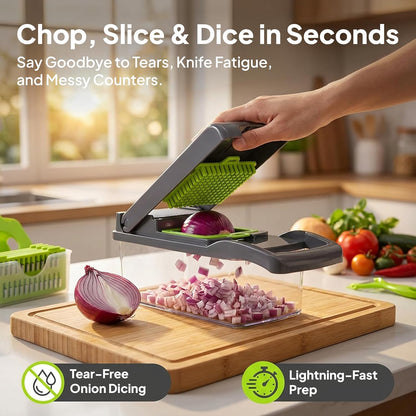 Pro-Series 16-in-1 Vegetable Chopper & Mandoline Slicer - Heavy Duty Food Chopper with 1.2L Container, Stainless Steel Blades - Onion Dicer, Grater & Kitchen Gadgets for Salad